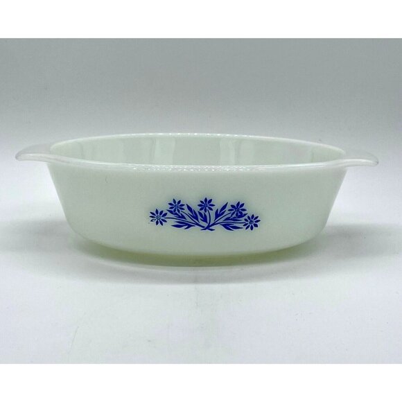Anchor Hocking Fire King Oval Casserole Dish Blue Cornflower 433 - Picture 2 of 5